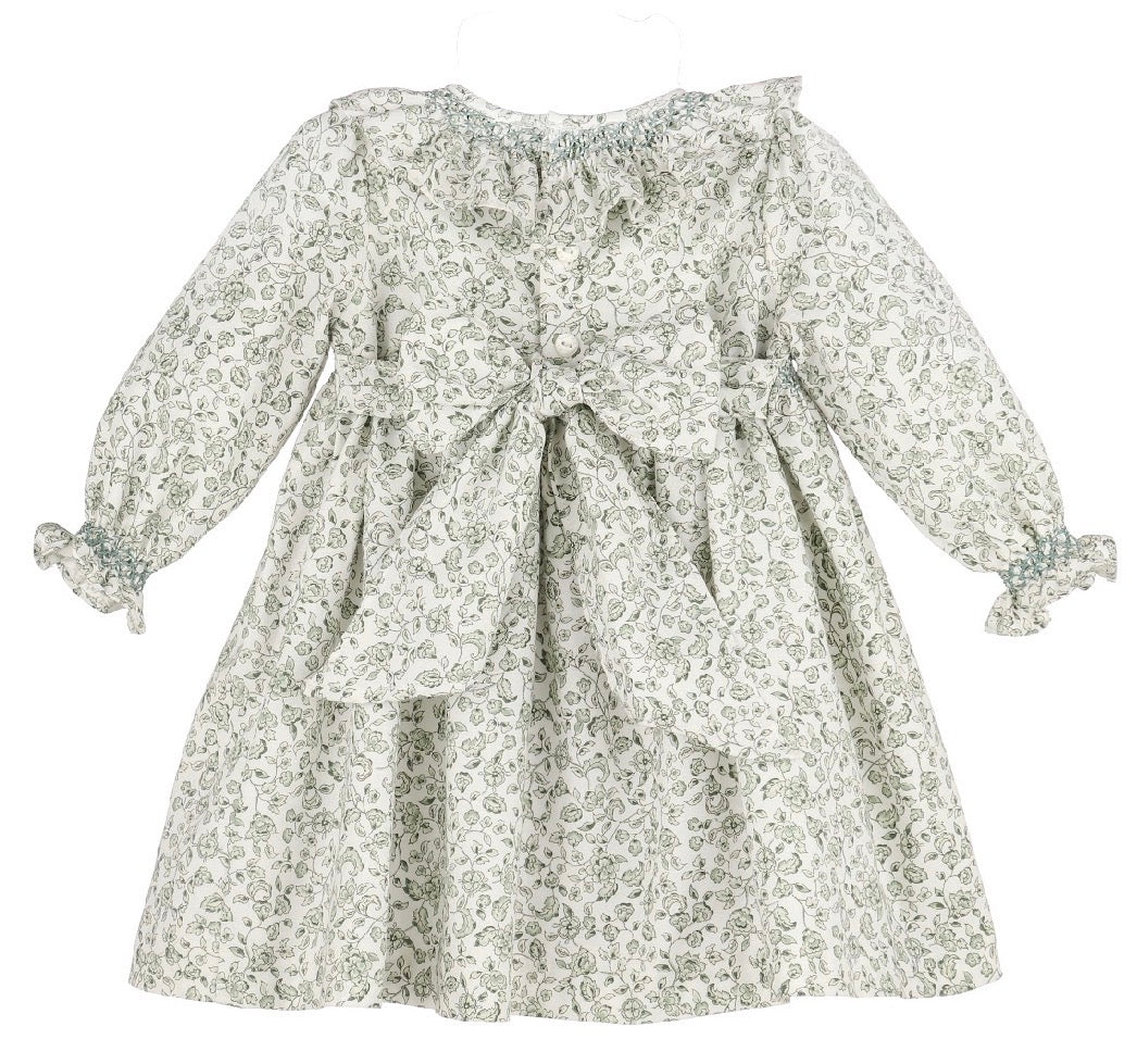 Green Floral Smocked Dress