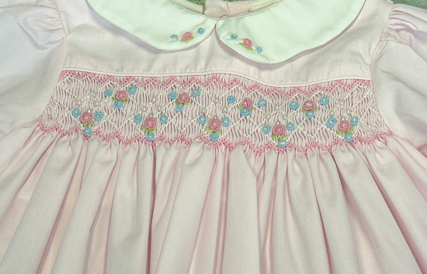 Pink Smock Dress with Bullion Flowers