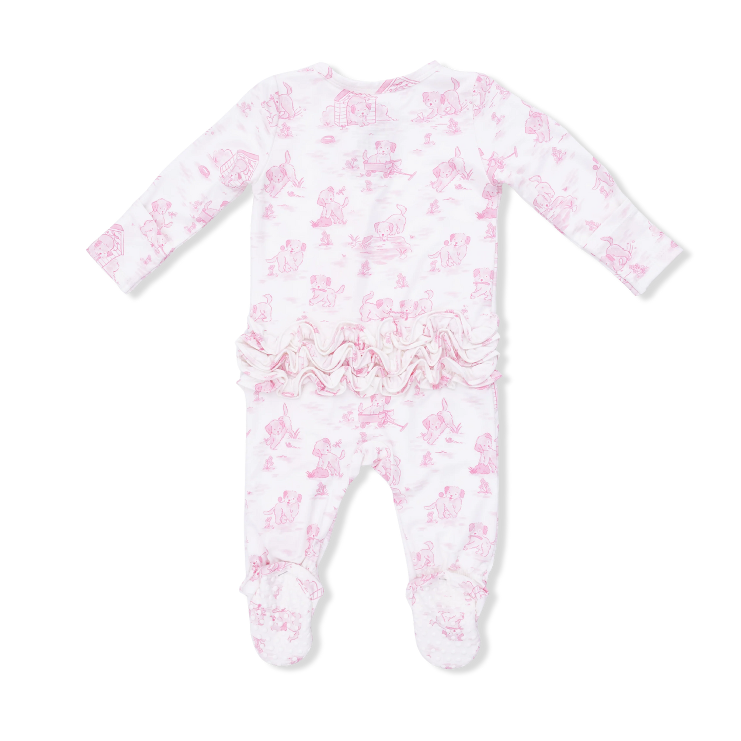 Puppy Pink Toile Ruffle Footie