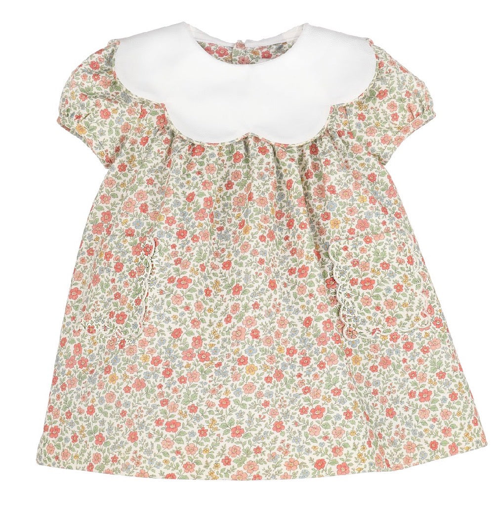 Fall Floral Scalloped Collar Dress