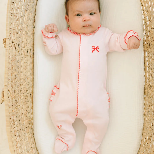 Candy Cane Embroidered Ruffle Footie