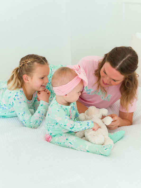 SoftSnooze™ Baby Girls Bamboo Viscose Mint Meadow Footed Ruffle One Piece Pajama