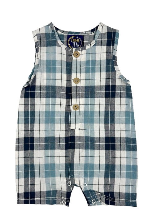 Navy Plaid Tank Romper