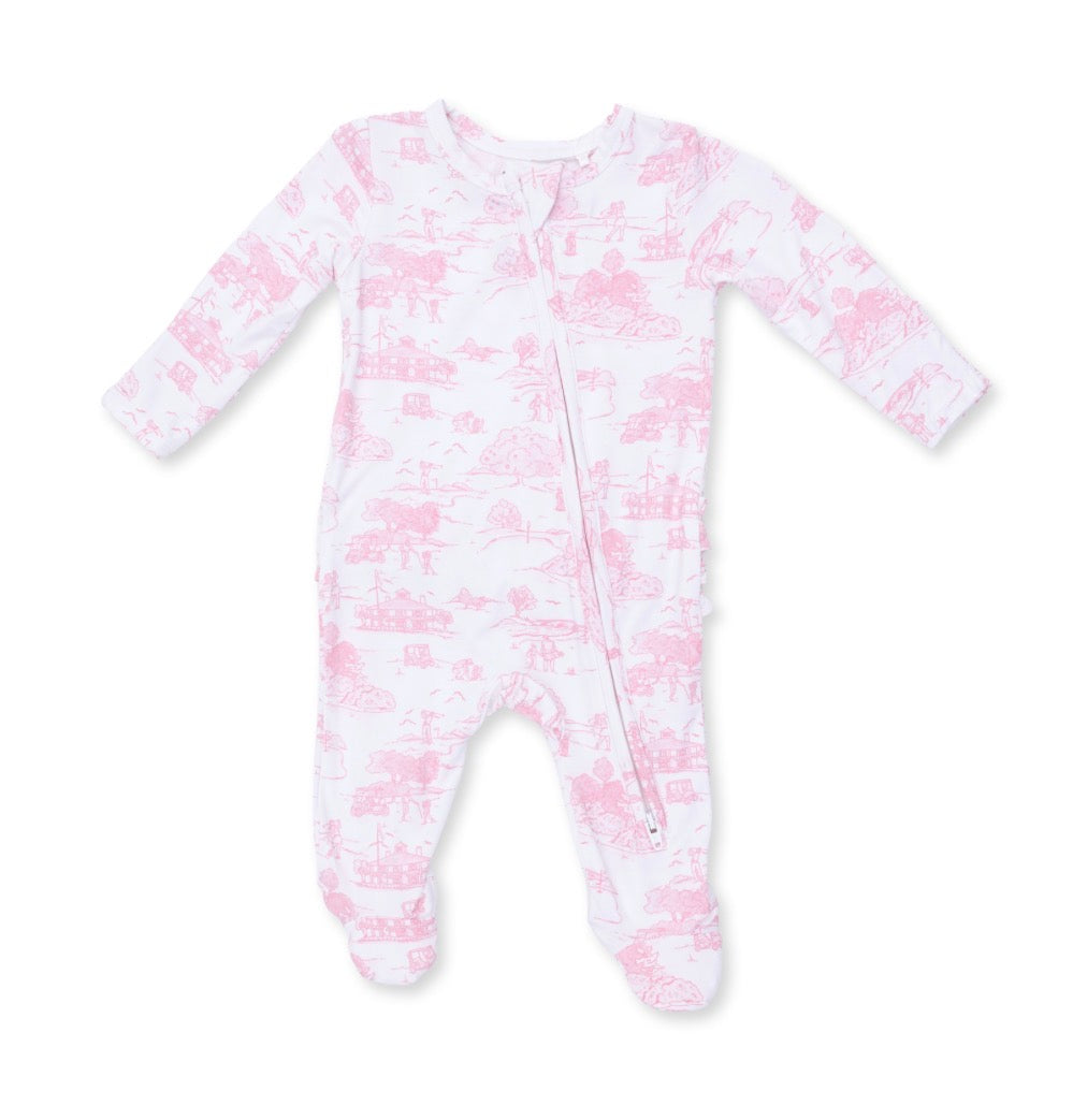 Golf Pink Toile 2 Way Zipper Footie