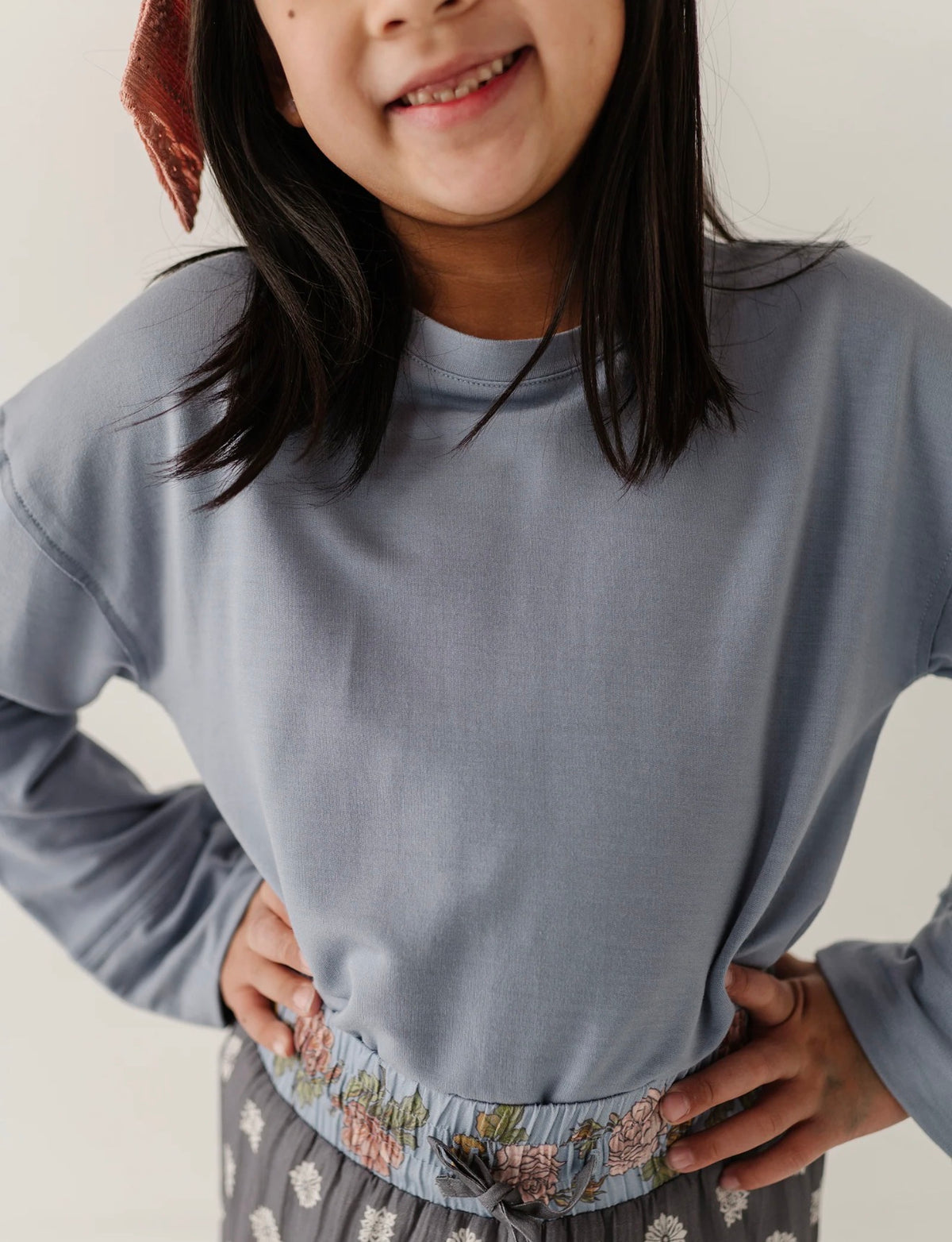 Girl’s Loose Fit Long Sleeve Top/Blue Fog