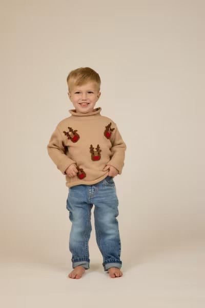 Scattered Reindeer Roll Neck Sweater