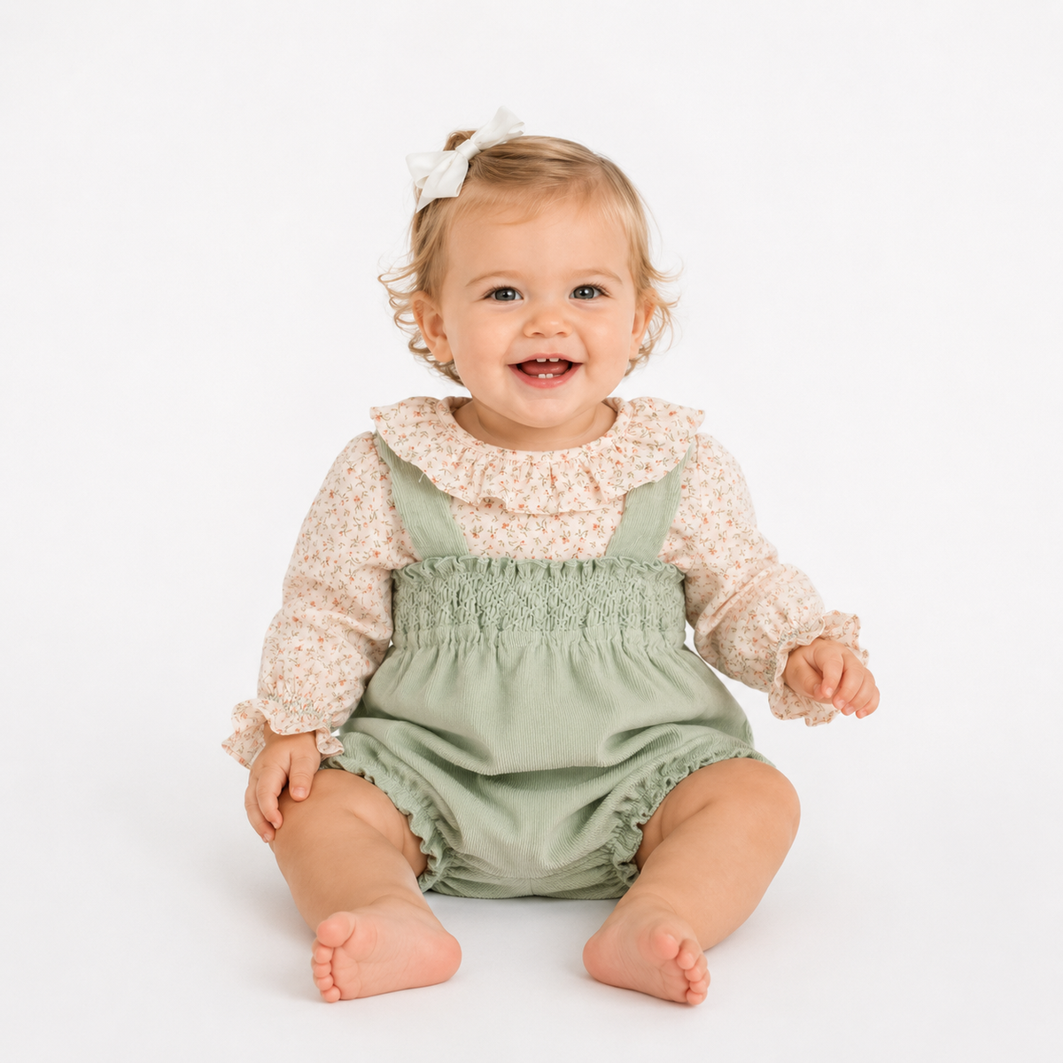 Sage Corduroy Bubble + Floral Blouse