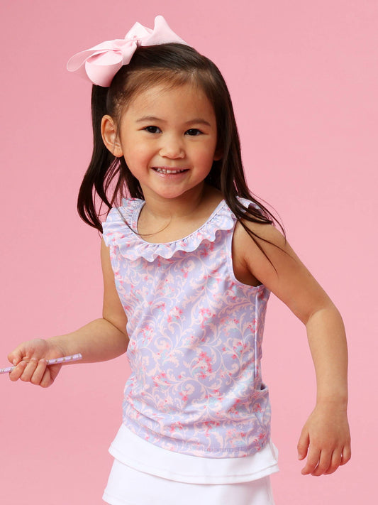 Girls Lavender Floral Princess Active Ruffle Tank Top