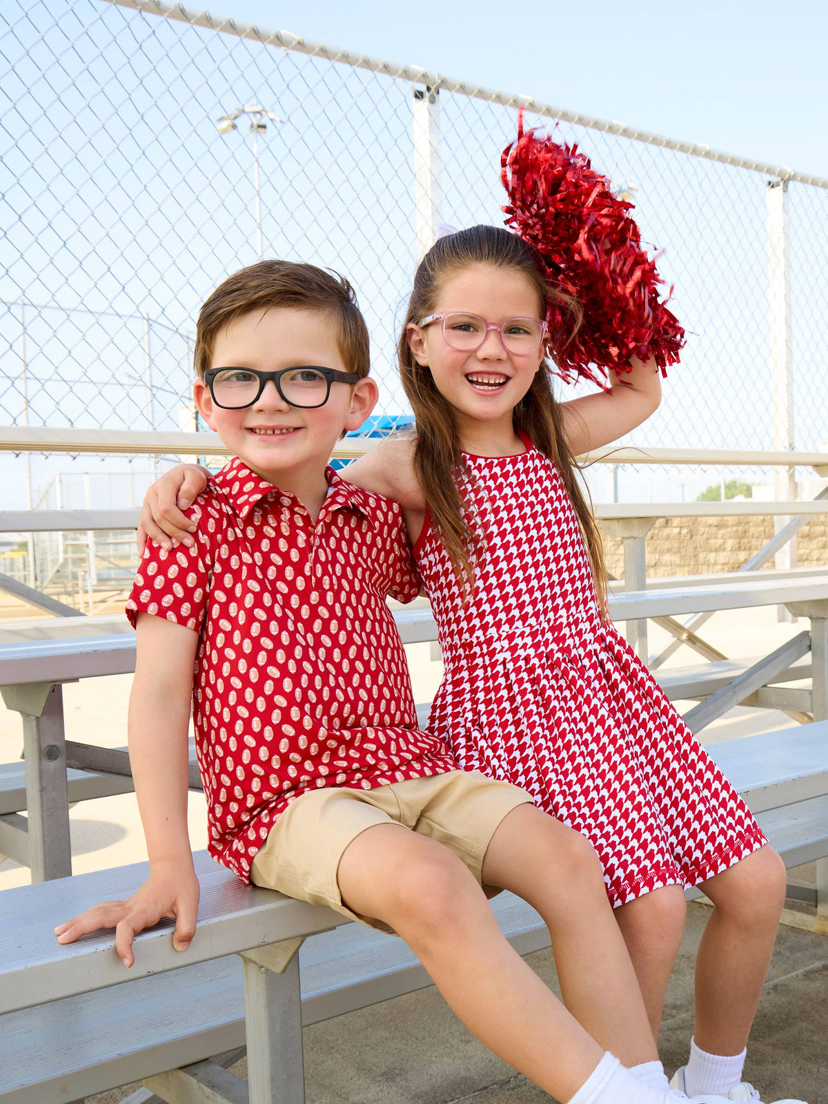 Girls Varsity Red Houndstooth Pleated Skirt Active Dress & Bike Short Set