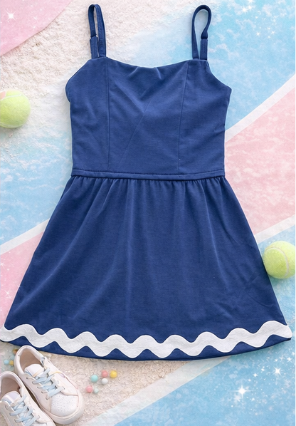 Navy Ric Rac Tie-Back Dress