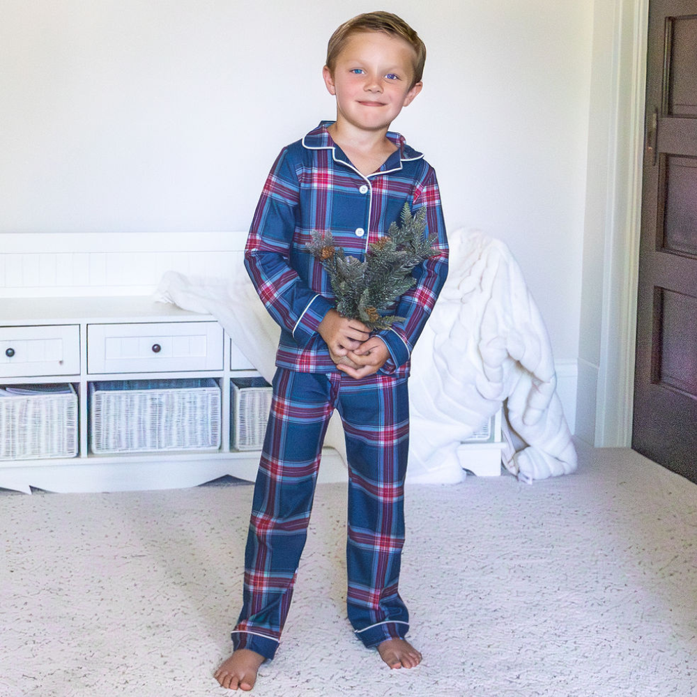 Button Down Pajamas - Winter Plaid Holiday Lounge