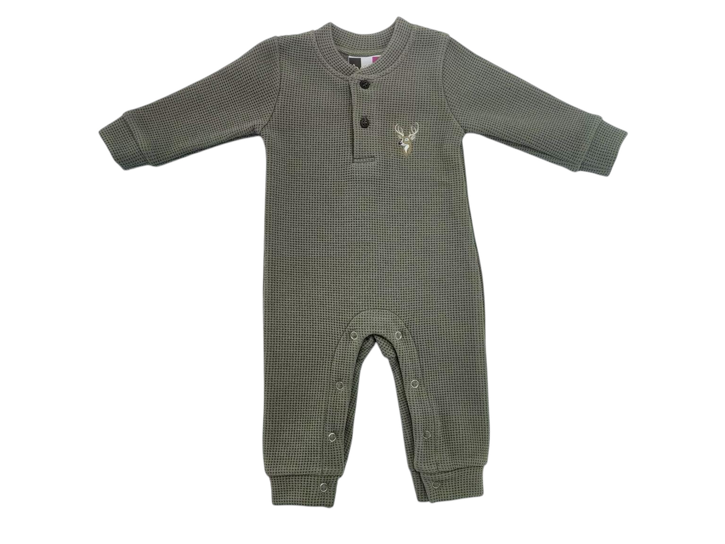Deer Embroidered Waffle Knit Romper