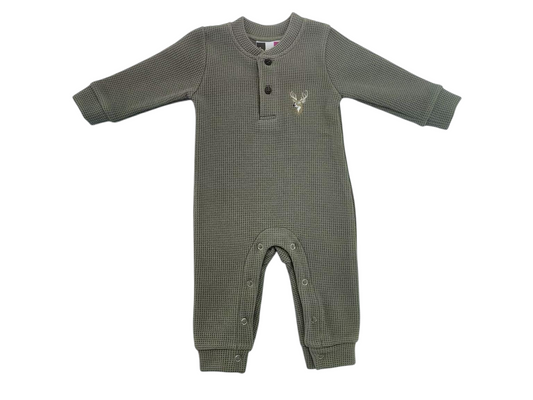 Deer Embroidered Waffle Knit Romper