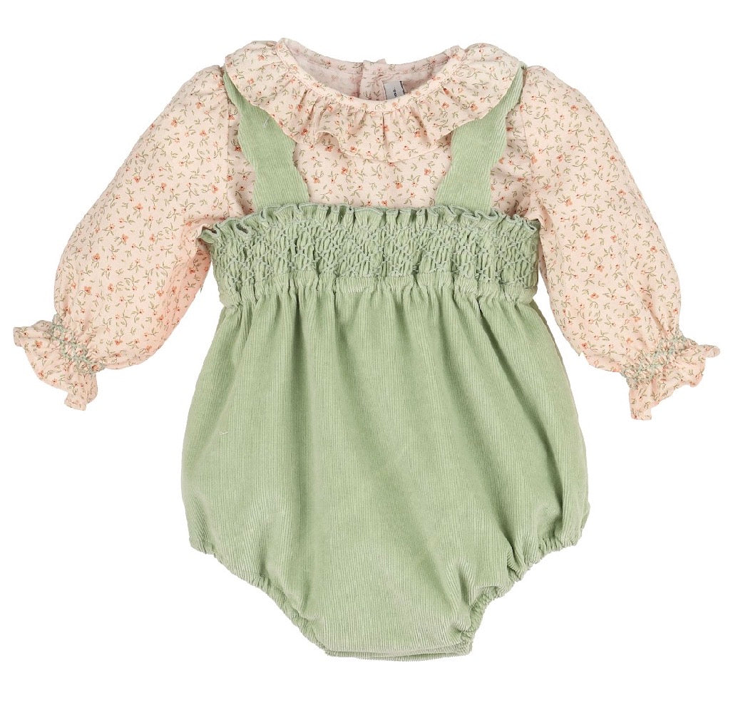 Sage Corduroy Bubble + Floral Blouse