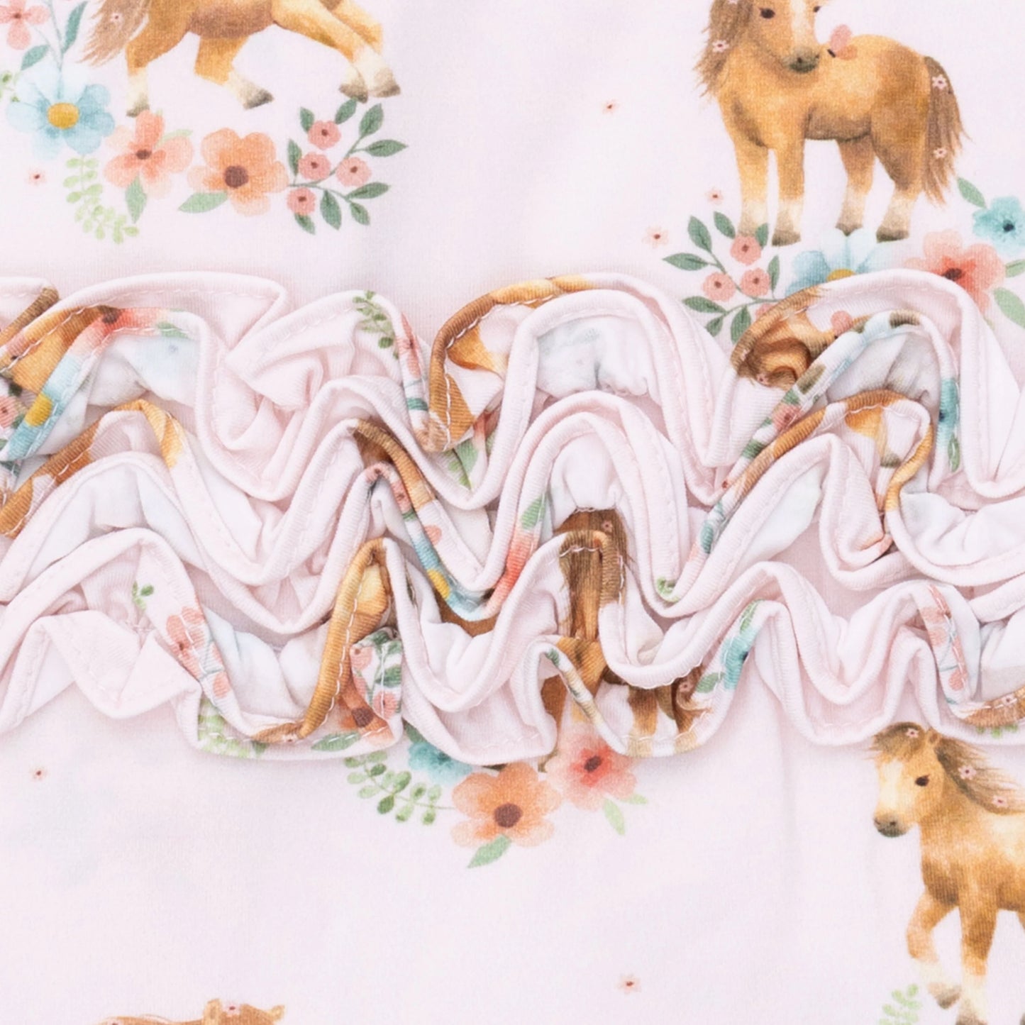 Pink Ponies Ruffle Footie