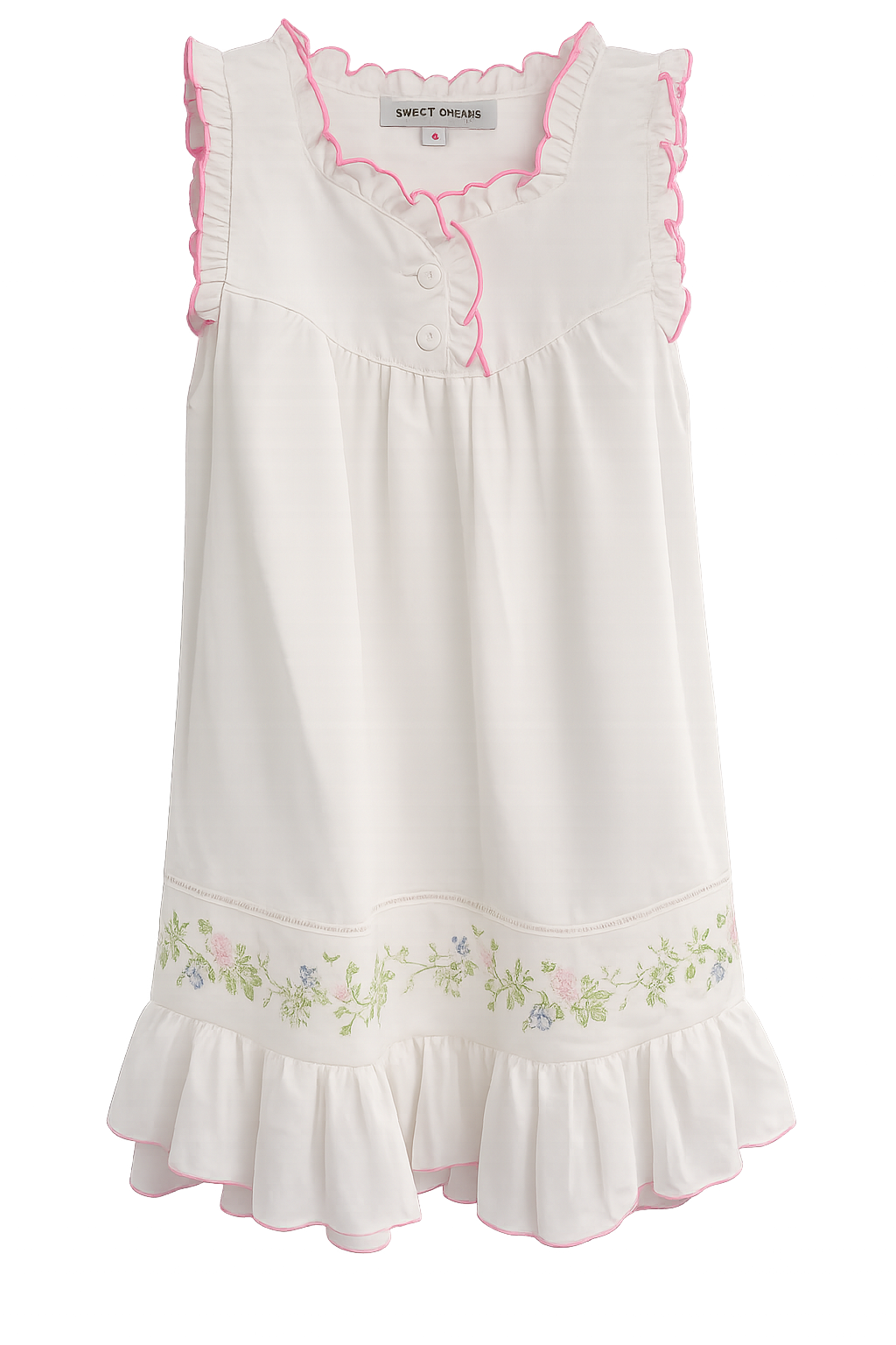 White Gown With Rose Vine Print At Bottom