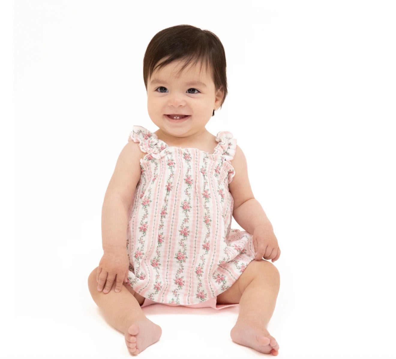 Winding Rose Ruffle Stripe Top and Bike Short Set
