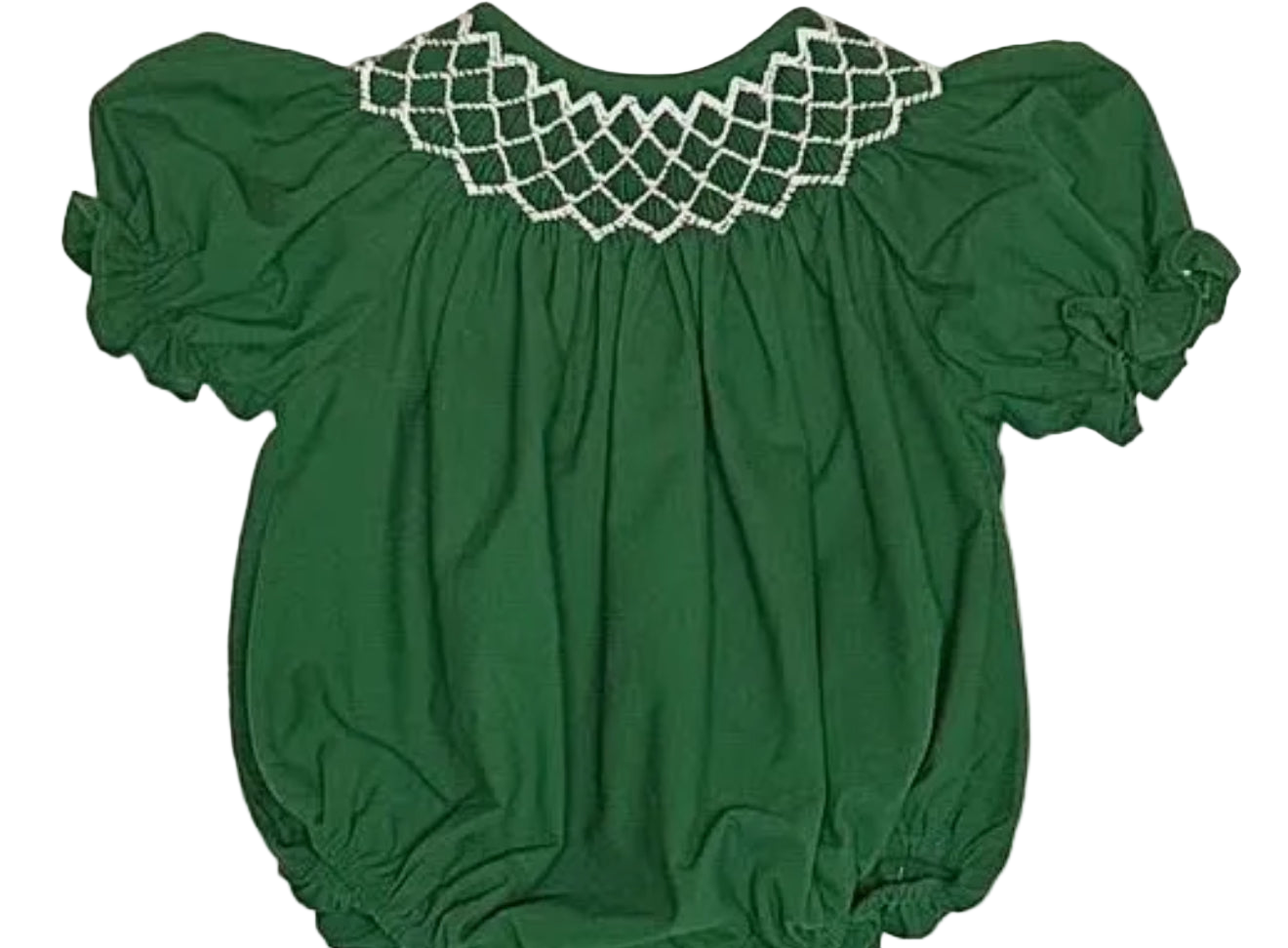 Catherine Hunter Green Smocked Bubble With Pearls