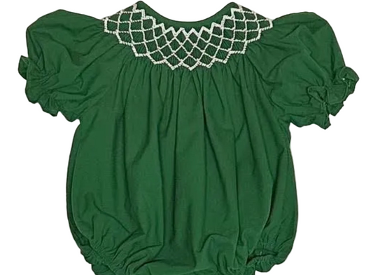 Catherine Hunter Green Smocked Bubble With Pearls