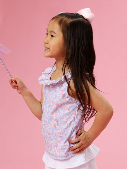 Girls Lavender Floral Princess Active Ruffle Tank Top