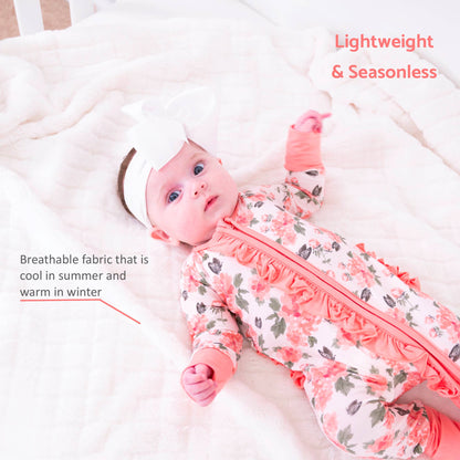 Peony Floral Bamboo Convertible Ruffle Zipper Pajama