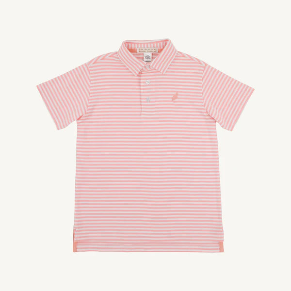 Prim & Proper Polo Sanibel Island Stripe with Pompano Peach Stork
