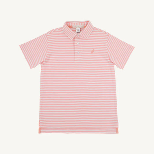 Prim & Proper Polo Sanibel Island Stripe with Pompano Peach Stork