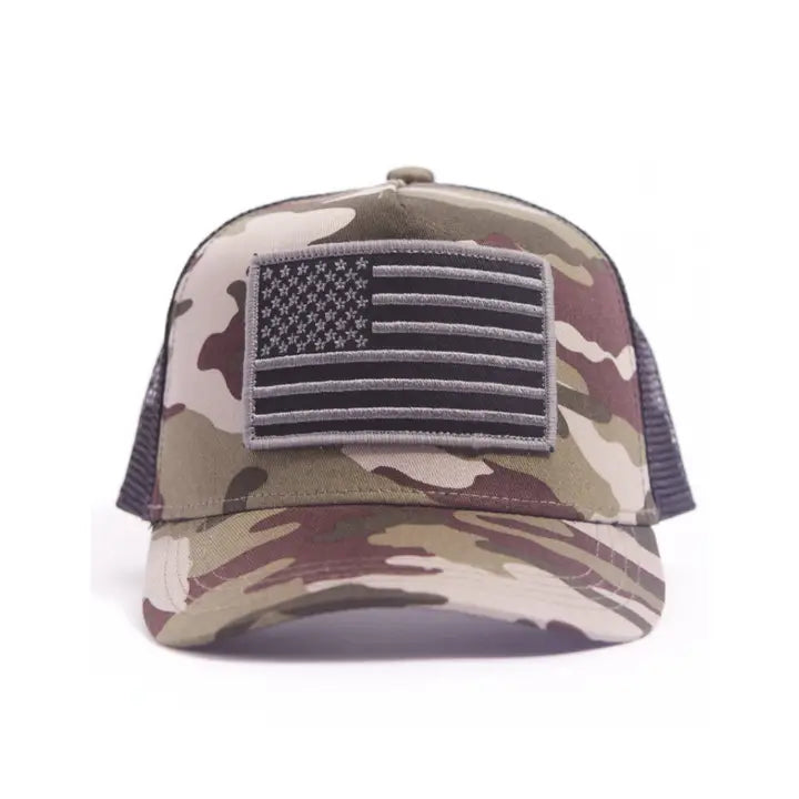 Camo American Flag Trucker Hat