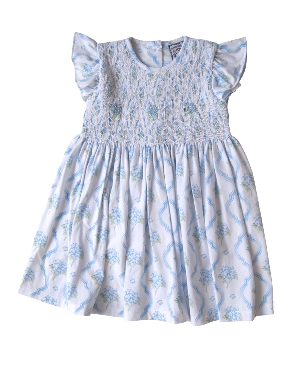 Blue Hydrangea Angel Sleeve Smock Dress