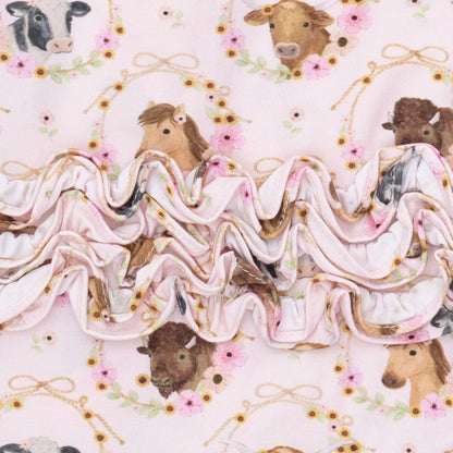 Pink Rope Farm Animals Ruffle Footie