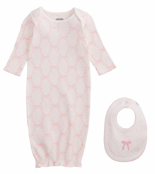 Bow Print Gown and Bib Set