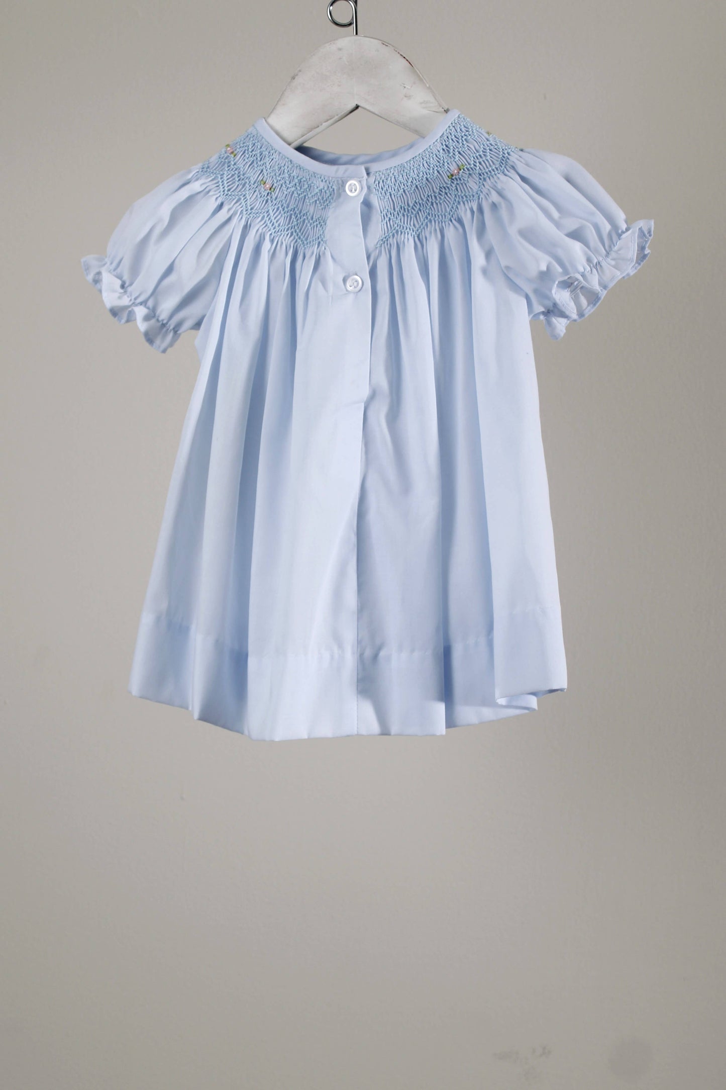 Light Blue Geometric Iris Bishop Dress with Bonnet