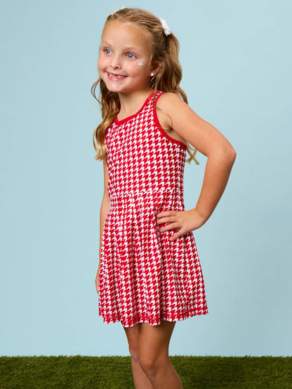 Girls Varsity Red Houndstooth Pleated Skirt Active Dress & Bike Short Set