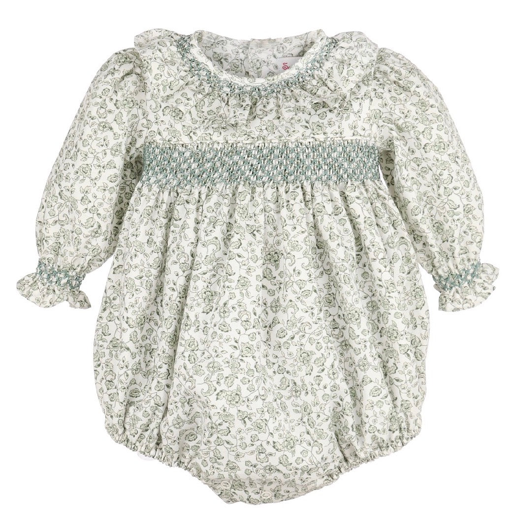 Green Floral Smocked Bubble