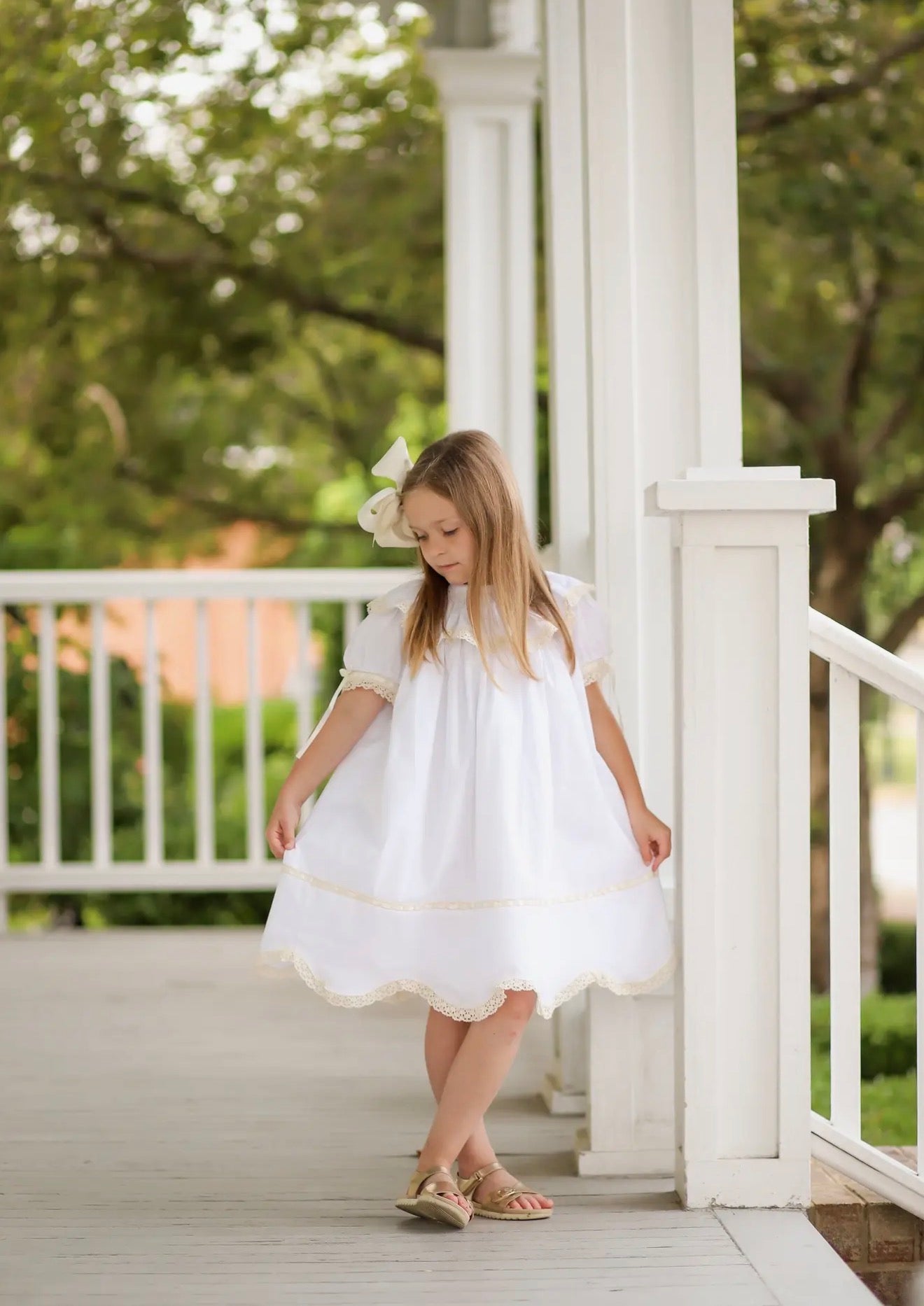 Lancaster Beaded Beaded Collar White Sleeved Girls’ Heirloom Dress