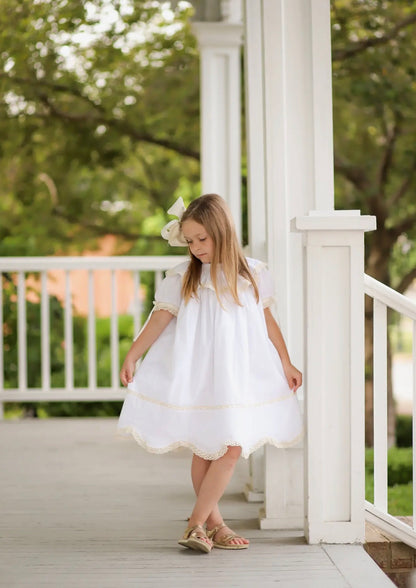 Lancaster Beaded Beaded Collar White Sleeved Girls’ Heirloom Dress