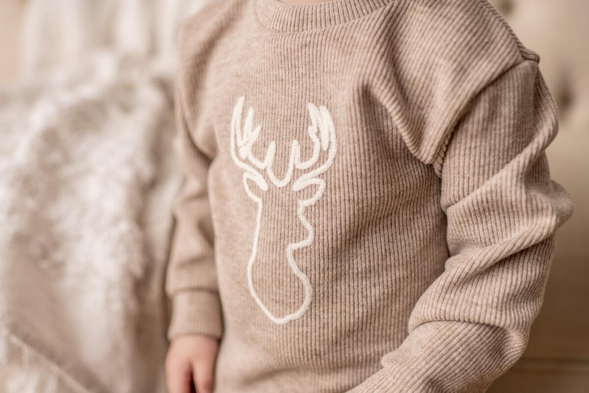 Deer Embroidered Corded Sweatshirt