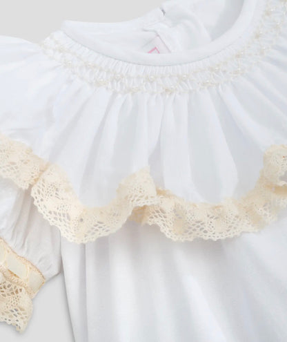 Lancaster Beaded Bishop Collar White Sleeved Girls Bubble