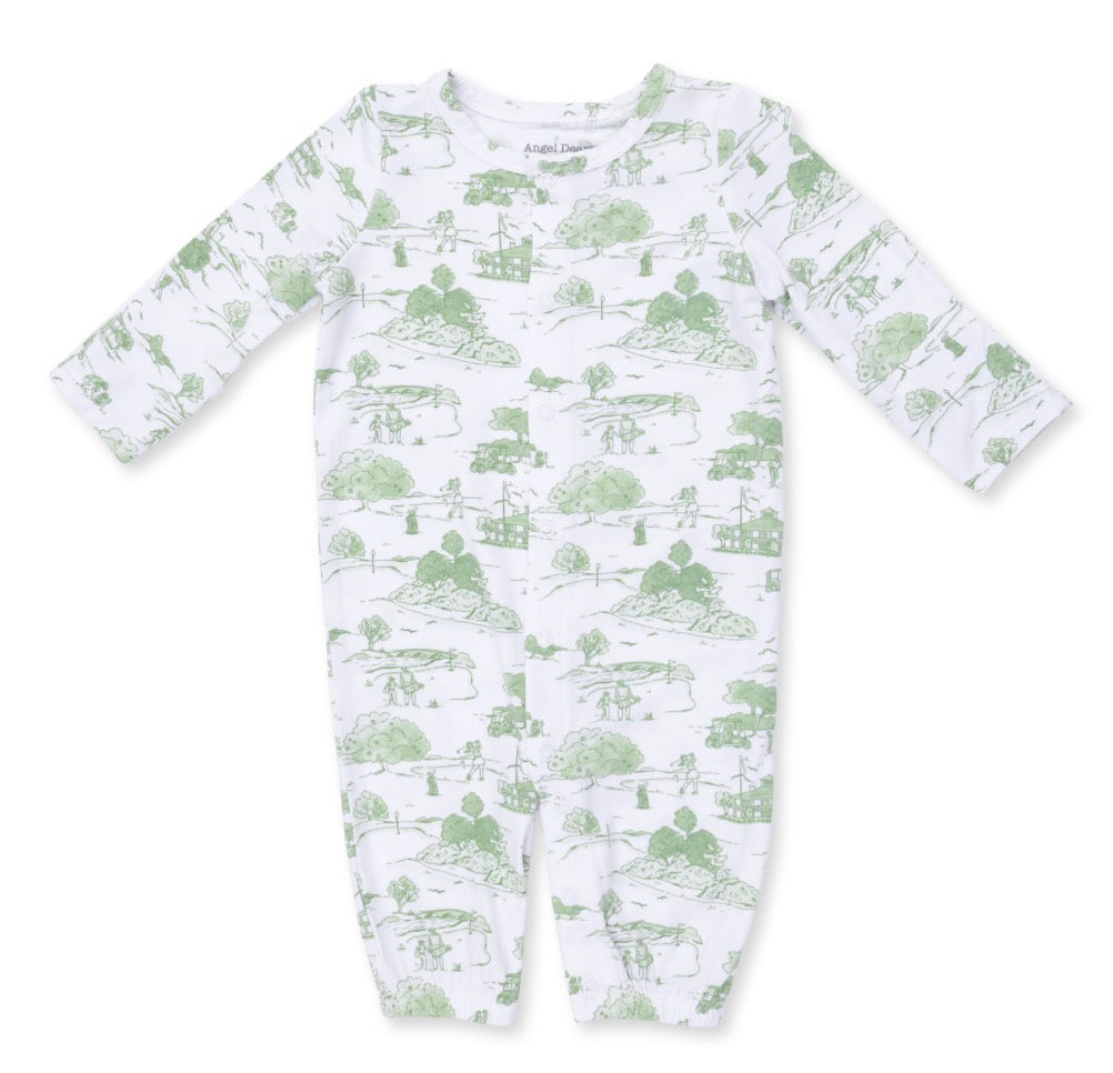 Golf Green Toile Convertible Gown + Hat