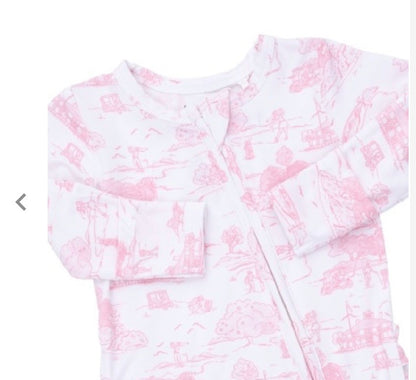 Golf Pink Toile 2 Way Zipper Footie