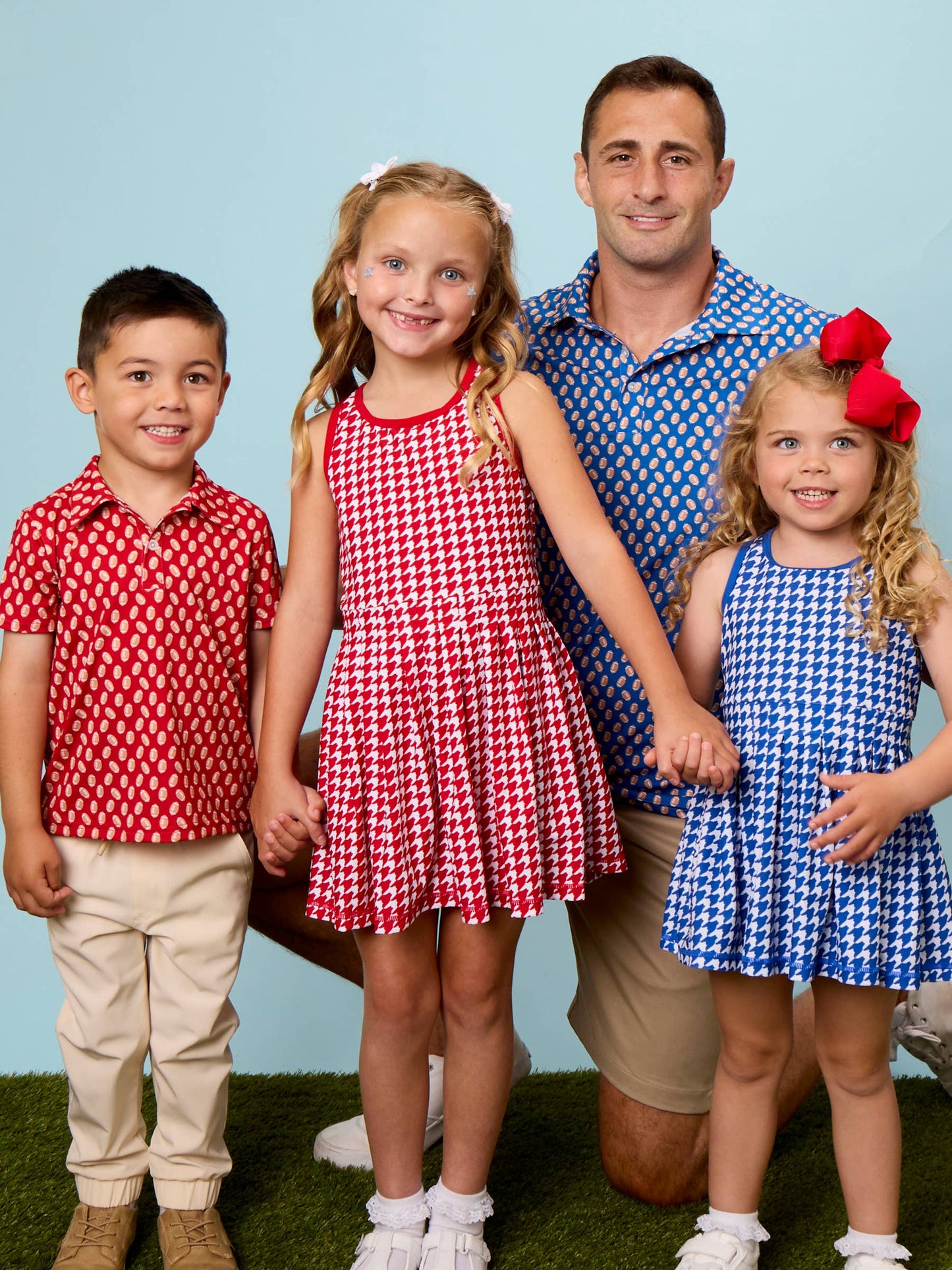 Girls Varsity Red Houndstooth Pleated Skirt Active Dress & Bike Short Set