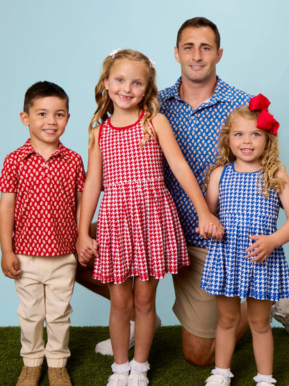 Girls Varsity Red Houndstooth Pleated Skirt Active Dress & Bike Short Set