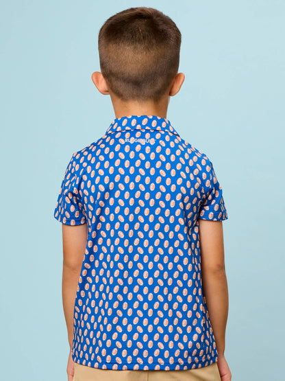 Boys Varsity Blue Football Frenzy Knit Short Sleeve Performance Polo