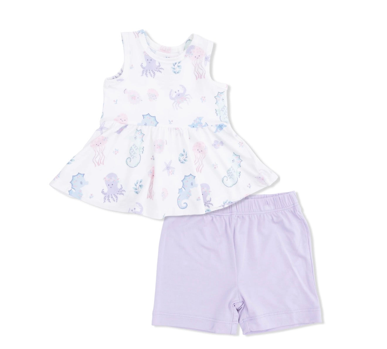 Floral Sea Creatures Peplum Top And Short Set