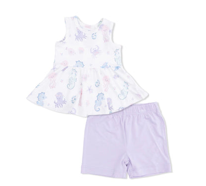 Floral Sea Creatures Peplum Top And Short Set