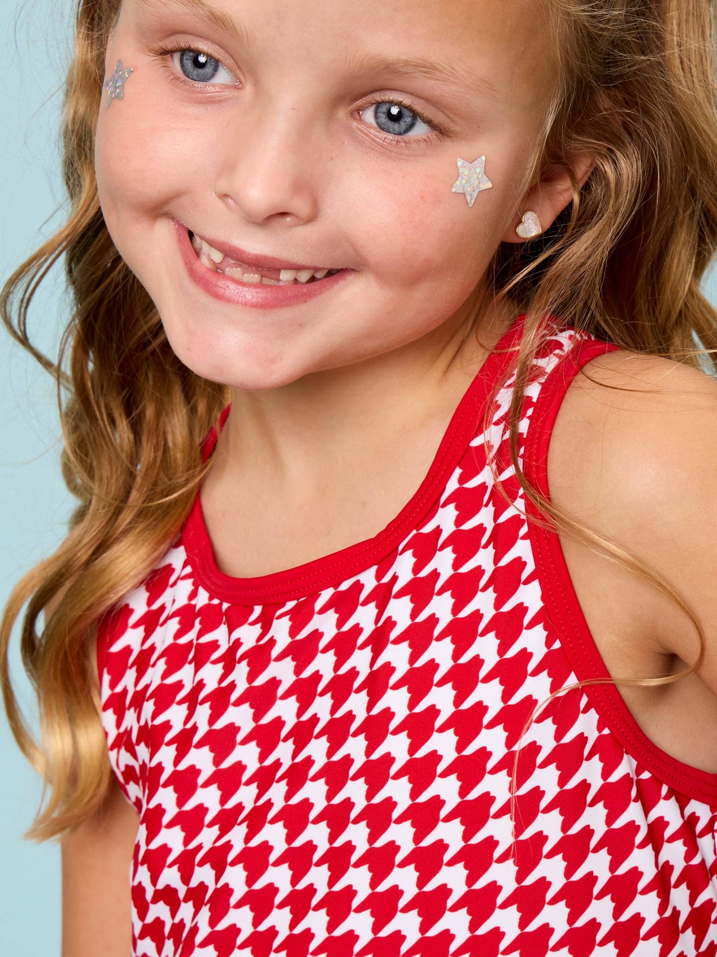 Girls Varsity Red Houndstooth Pleated Skirt Active Dress & Bike Short Set