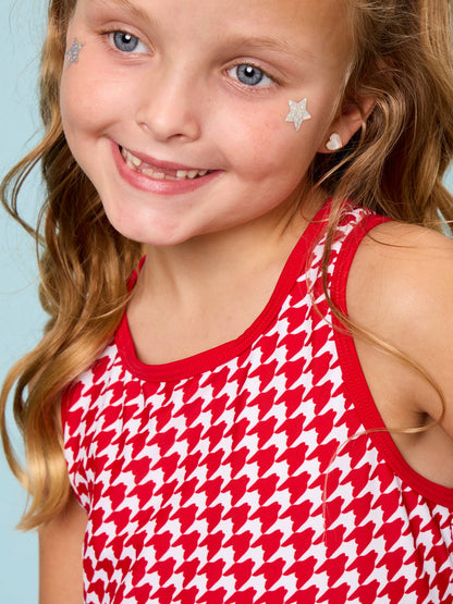 Girls Varsity Red Houndstooth Pleated Skirt Active Dress & Bike Short Set