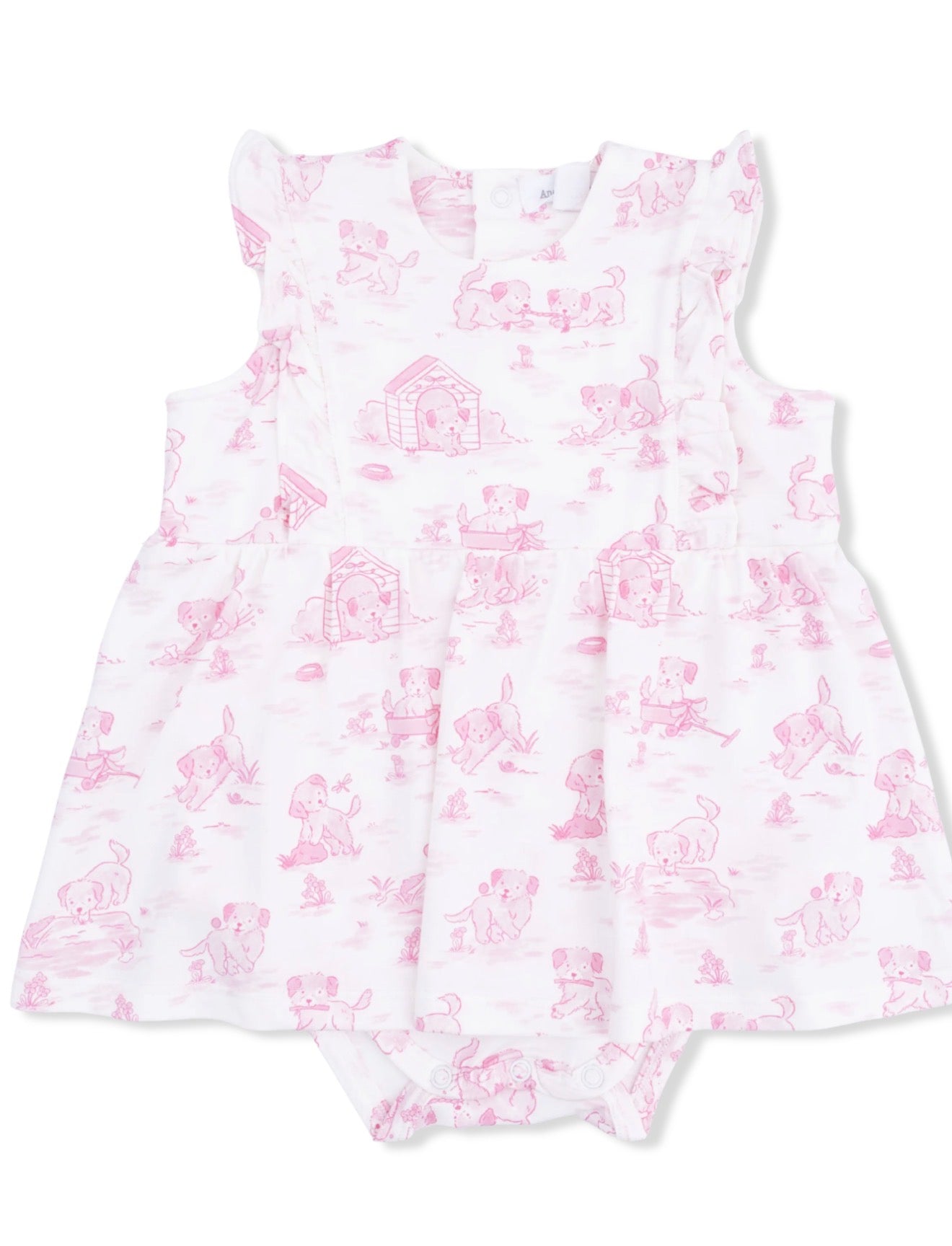 Puppy Toile Pink Ruffle Bodysuit Dress