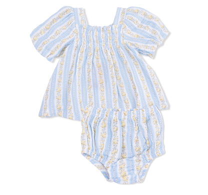 Odalys Floral Stripe -Puff Sleeve Dress With Bloomers