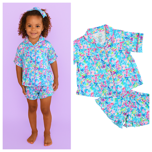 Ella RUFFLE LOUNGE SHORT SET Bamboo Floral Girls Clothing